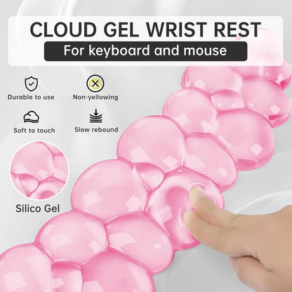 Mouse Pad with Wrist Rest, Soft Cloud Gel Keyboard Mouse Pad Set with Hand Wrist Support, Cute Non Slip Office Desk Accessories for Comfort/Pain Relief/Computer/Laptop (Pink Cloud)
