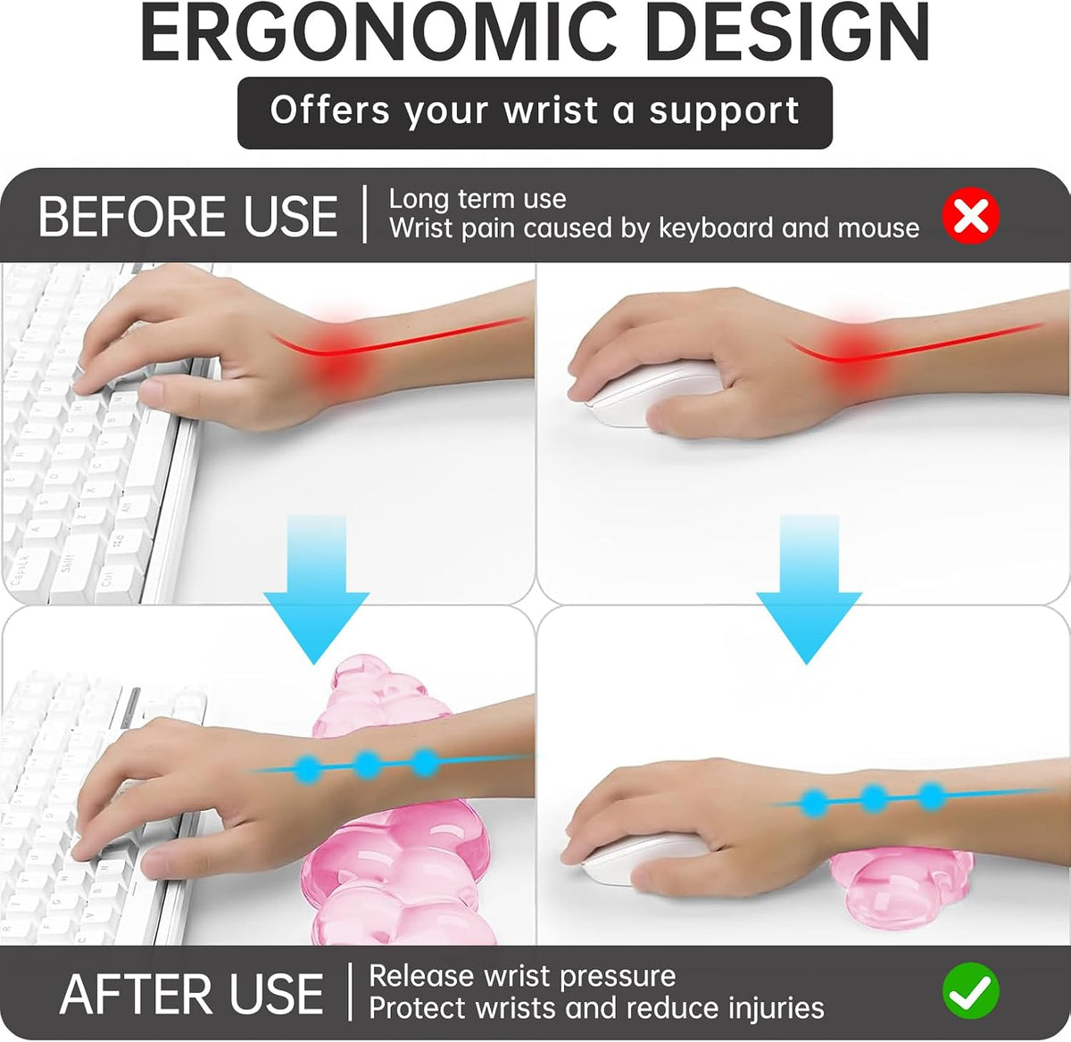 Mouse Pad with Wrist Rest, Soft Cloud Gel Keyboard Mouse Pad Set with Hand Wrist Support, Cute Non Slip Office Desk Accessories for Comfort/Pain Relief/Computer/Laptop (Pink Cloud)