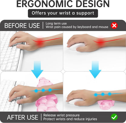 Mouse Pad with Wrist Rest, Soft Cloud Gel Keyboard Mouse Pad Set with Hand Wrist Support, Cute Non Slip Office Desk Accessories for Comfort/Pain Relief/Computer/Laptop (Pink Cloud)