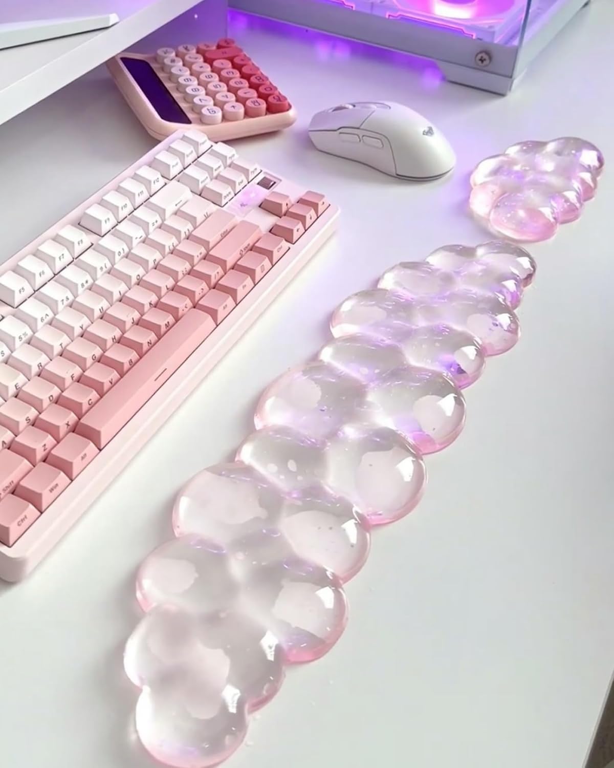 Mouse Pad with Wrist Rest, Soft Cloud Gel Keyboard Mouse Pad Set with Hand Wrist Support, Cute Non Slip Office Desk Accessories for Comfort/Pain Relief/Computer/Laptop (Pink Cloud)