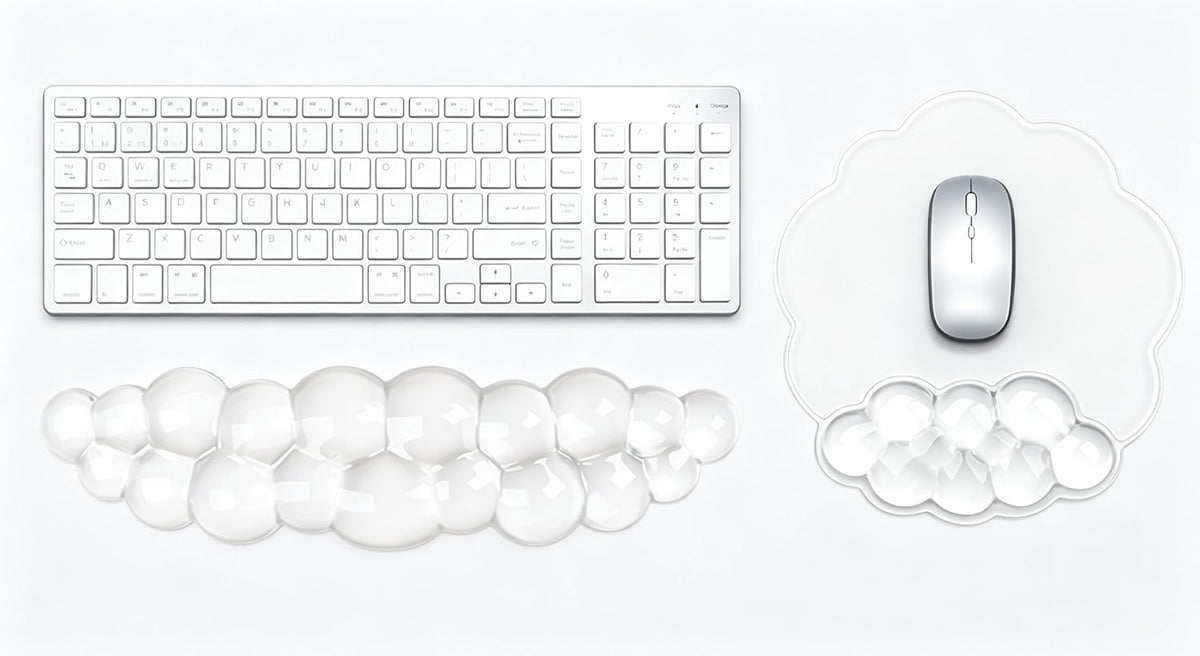 Mouse Pad with Wrist Rest, Soft Cloud Gel Keyboard Mouse Pad Set with Hand Wrist Support, Cute Non Slip Office Desk Accessories for Comfort/Pain Relief/Computer/Laptop (Pink Cloud)