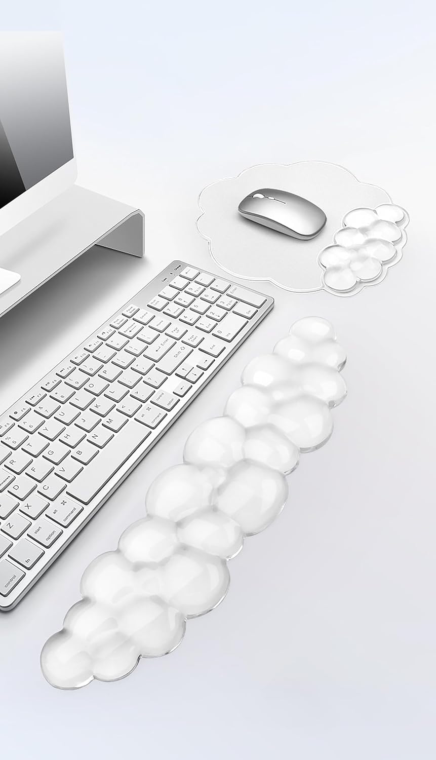 Mouse Pad with Wrist Rest, Soft Cloud Gel Keyboard Mouse Pad Set with Hand Wrist Support, Cute Non Slip Office Desk Accessories for Comfort/Pain Relief/Computer/Laptop (Pink Cloud)