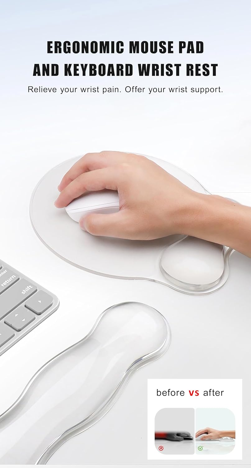 Mouse Pad with Wrist Rest, Soft Cloud Gel Keyboard Mouse Pad Set with Hand Wrist Support, Cute Non Slip Office Desk Accessories for Comfort/Pain Relief/Computer/Laptop (Pink Cloud)