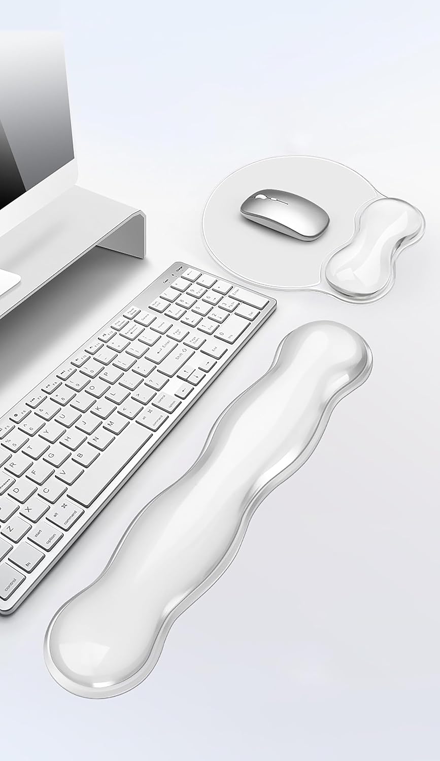 Mouse Pad with Wrist Rest, Soft Cloud Gel Keyboard Mouse Pad Set with Hand Wrist Support, Cute Non Slip Office Desk Accessories for Comfort/Pain Relief/Computer/Laptop (Pink Cloud)