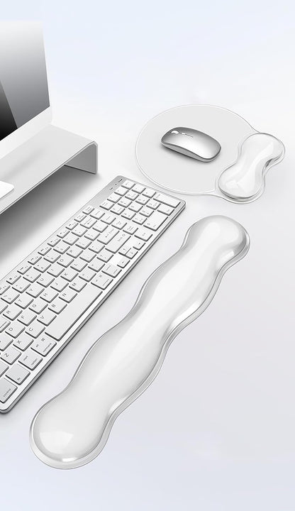 Mouse Pad with Wrist Rest, Soft Cloud Gel Keyboard Mouse Pad Set with Hand Wrist Support, Cute Non Slip Office Desk Accessories for Comfort/Pain Relief/Computer/Laptop (Pink Cloud)