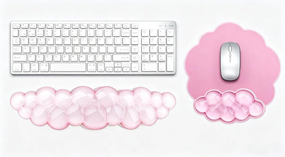 Mouse Pad with Wrist Rest, Soft Cloud Gel Keyboard Mouse Pad Set with Hand Wrist Support, Cute Non Slip Office Desk Accessories for Comfort/Pain Relief/Computer/Laptop (Pink Cloud)
