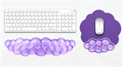 Mouse Pad with Wrist Rest, Soft Cloud Gel Keyboard Mouse Pad Set with Hand Wrist Support, Cute Non Slip Office Desk Accessories for Comfort/Pain Relief/Computer/Laptop (Pink Cloud)