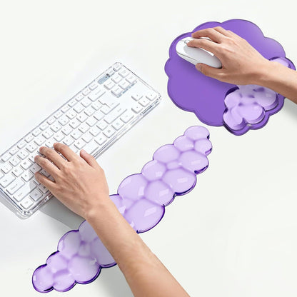 Mouse Pad with Wrist Rest, Soft Cloud Gel Keyboard Mouse Pad Set with Hand Wrist Support, Cute Non Slip Office Desk Accessories for Comfort/Pain Relief/Computer/Laptop (Pink Cloud)