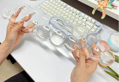 Mouse Pad with Wrist Rest, Soft Cloud Gel Keyboard Mouse Pad Set with Hand Wrist Support, Cute Non Slip Office Desk Accessories for Comfort/Pain Relief/Computer/Laptop (Pink Cloud)
