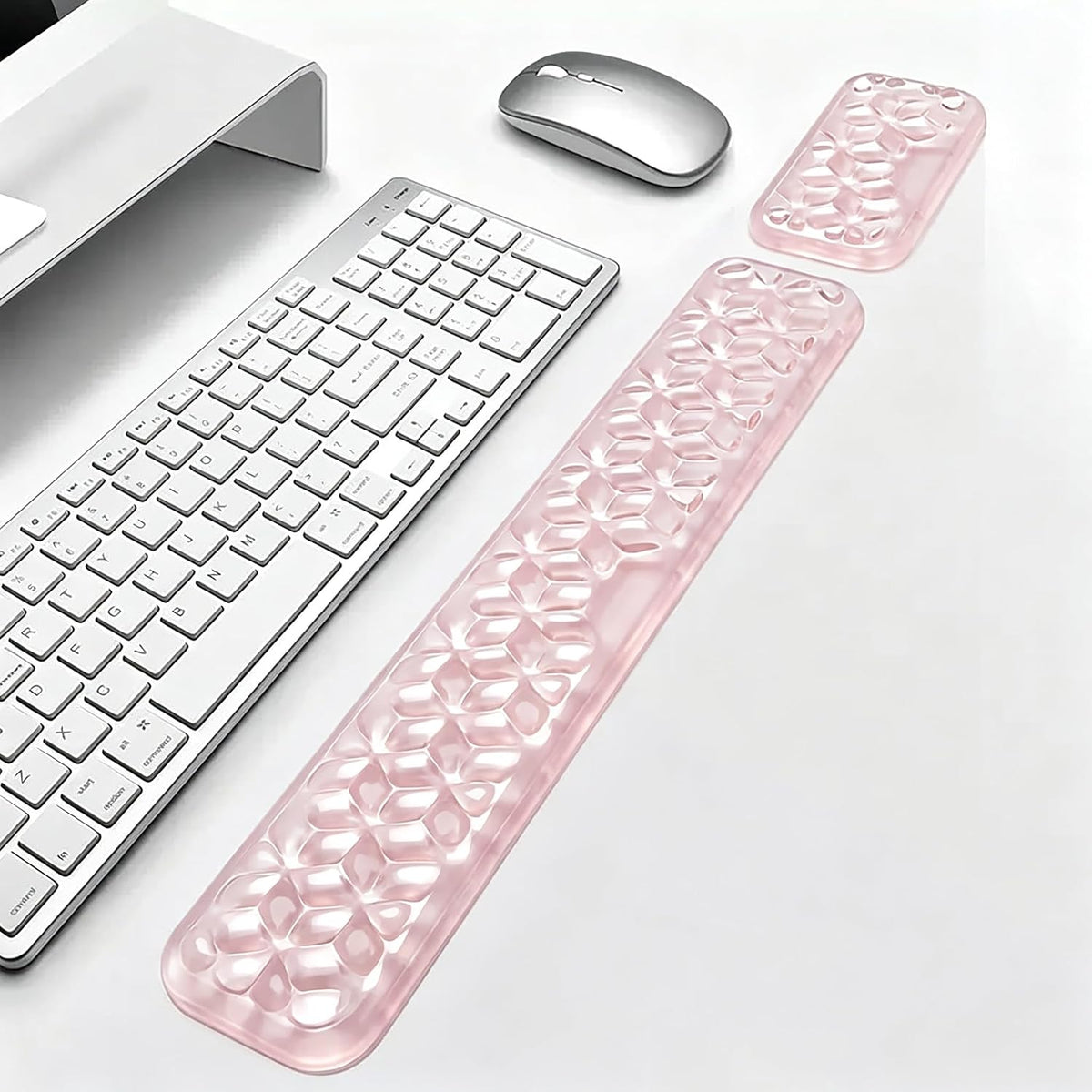 Mouse Pad with Wrist Rest, Soft Cloud Gel Keyboard Mouse Pad Set with Hand Wrist Support, Cute Non Slip Office Desk Accessories for Comfort/Pain Relief/Computer/Laptop (Pink Cloud)