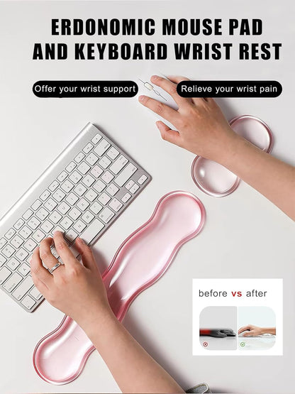 Mouse Pad with Wrist Rest, Soft Cloud Gel Keyboard Mouse Pad Set with Hand Wrist Support, Cute Non Slip Office Desk Accessories for Comfort/Pain Relief/Computer/Laptop (Pink Cloud)