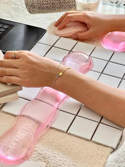 Mouse Pad with Wrist Rest, Soft Cloud Gel Keyboard Mouse Pad Set with Hand Wrist Support, Cute Non Slip Office Desk Accessories for Comfort/Pain Relief/Computer/Laptop (Pink Cloud)