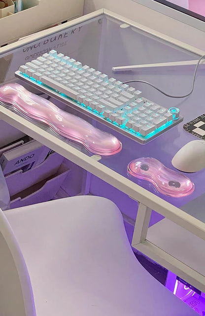 Mouse Pad with Wrist Rest, Soft Cloud Gel Keyboard Mouse Pad Set with Hand Wrist Support, Cute Non Slip Office Desk Accessories for Comfort/Pain Relief/Computer/Laptop (Pink Cloud)