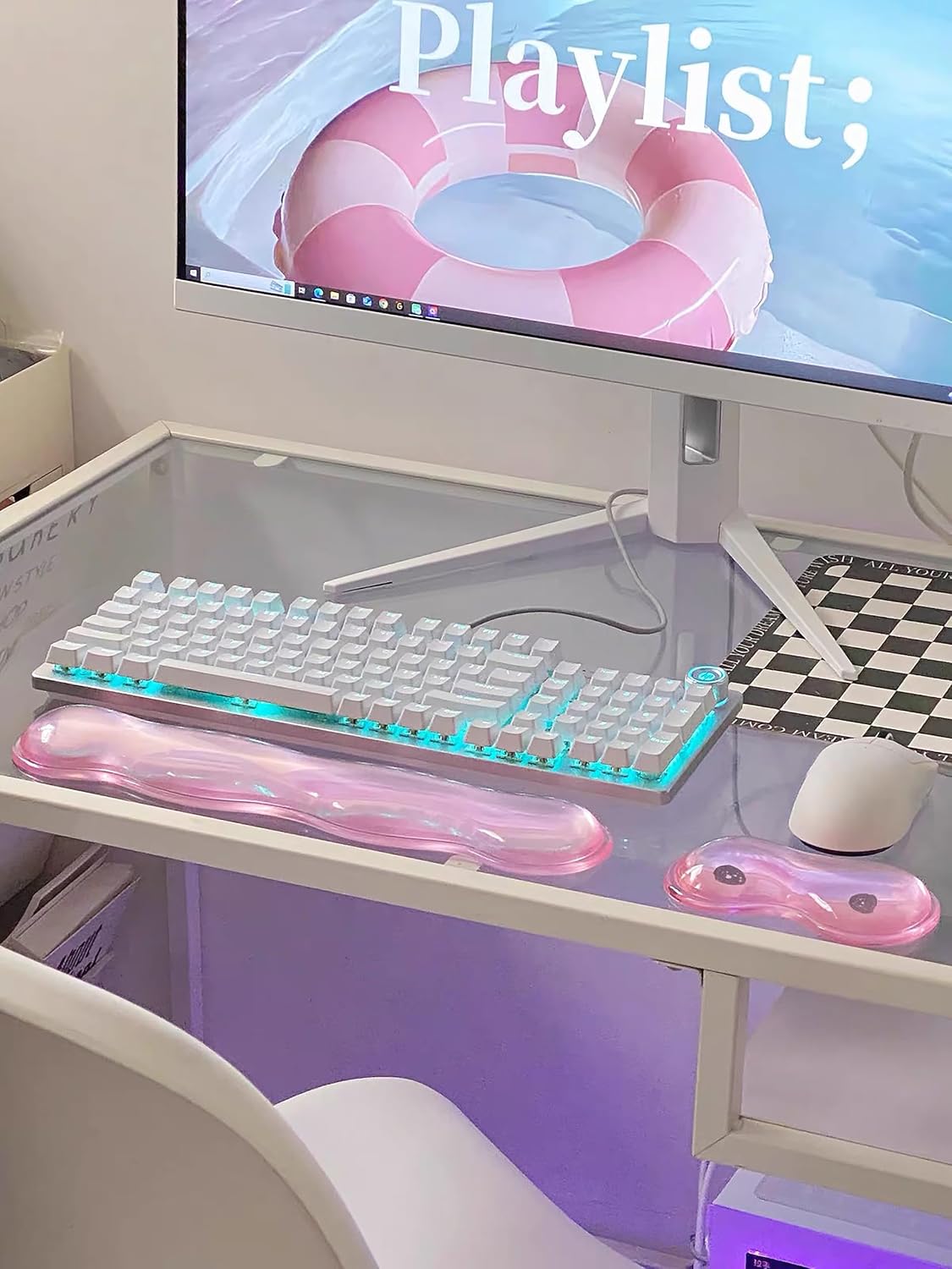 Mouse Pad with Wrist Rest, Soft Cloud Gel Keyboard Mouse Pad Set with Hand Wrist Support, Cute Non Slip Office Desk Accessories for Comfort/Pain Relief/Computer/Laptop (Pink Cloud)