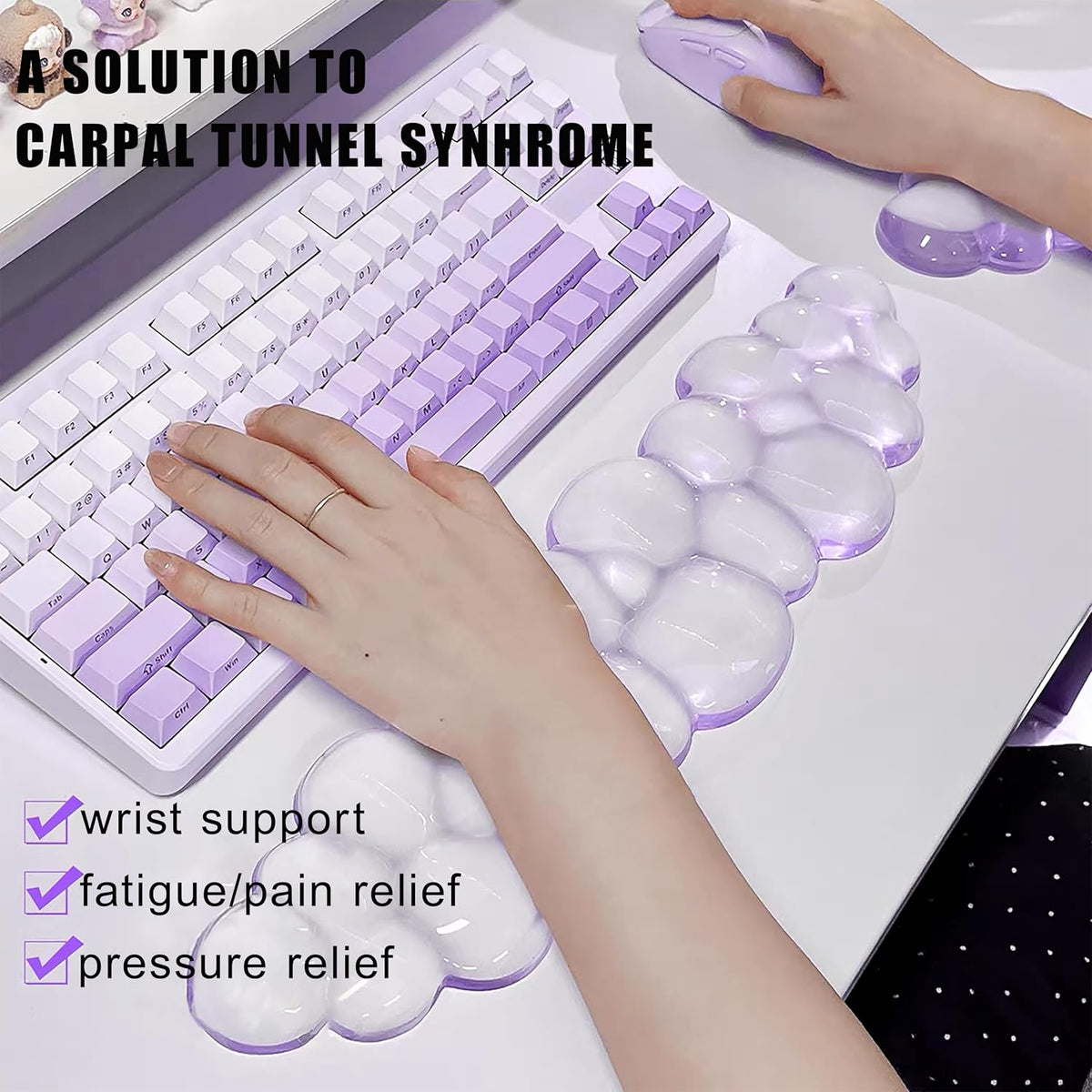 Mouse Pad with Wrist Rest, Soft Cloud Gel Keyboard Mouse Pad Set with Hand Wrist Support, Cute Non Slip Office Desk Accessories for Comfort/Pain Relief/Computer/Laptop (Pink Cloud)
