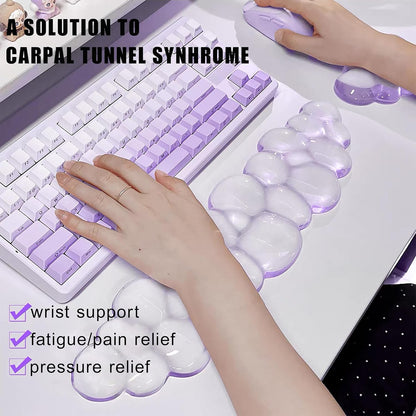 Mouse Pad with Wrist Rest, Soft Cloud Gel Keyboard Mouse Pad Set with Hand Wrist Support, Cute Non Slip Office Desk Accessories for Comfort/Pain Relief/Computer/Laptop (Pink Cloud)