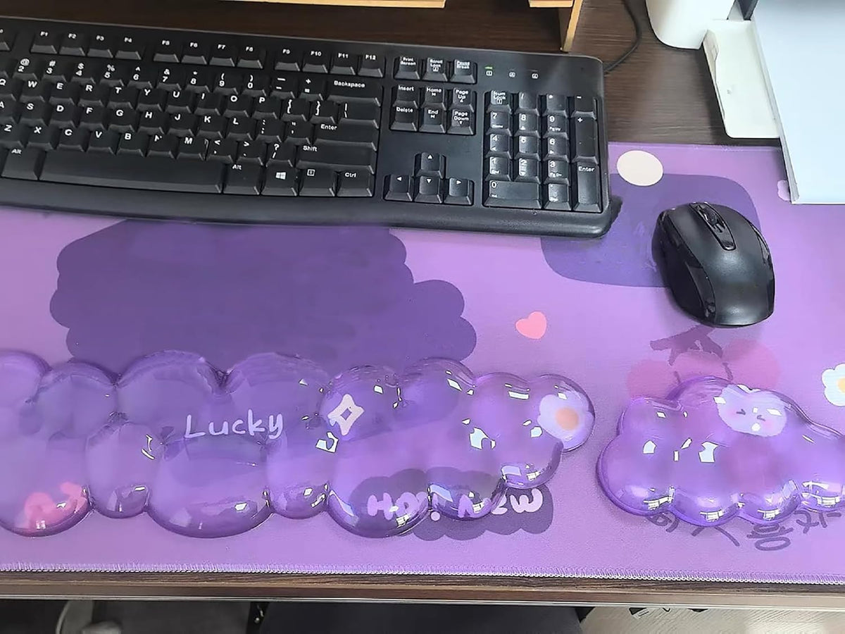 Mouse Pad with Wrist Rest, Soft Cloud Gel Keyboard Mouse Pad Set with Hand Wrist Support, Cute Non Slip Office Desk Accessories for Comfort/Pain Relief/Computer/Laptop (Pink Cloud)