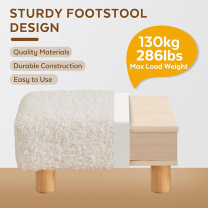 Small Foot Stool Ottoman, Sherpa Footstool Ottoman Foot Rest for Couch, Rectangle Footstools and Ottomans Small for Living Room, Entryway and Bedroom (White)
