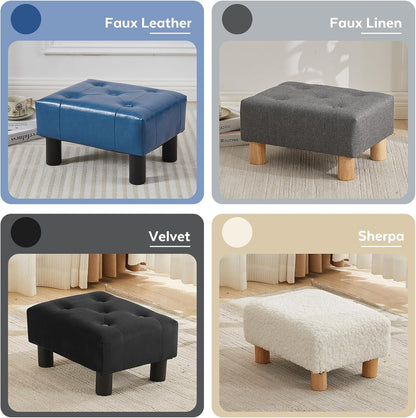 Small Foot Stool Ottoman, Sherpa Footstool Ottoman Foot Rest for Couch, Rectangle Footstools and Ottomans Small for Living Room, Entryway and Bedroom (White)