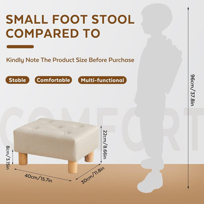 Small Foot Stool Ottoman, Sherpa Footstool Ottoman Foot Rest for Couch, Rectangle Footstools and Ottomans Small for Living Room, Entryway and Bedroom (White)