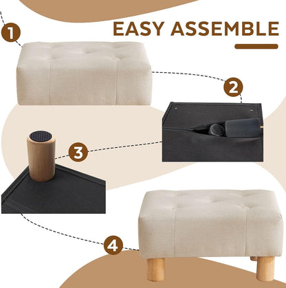 Small Foot Stool Ottoman, Sherpa Footstool Ottoman Foot Rest for Couch, Rectangle Footstools and Ottomans Small for Living Room, Entryway and Bedroom (White)