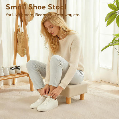 Small Foot Stool Ottoman, Sherpa Footstool Ottoman Foot Rest for Couch, Rectangle Footstools and Ottomans Small for Living Room, Entryway and Bedroom (White)