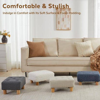 Small Foot Stool Ottoman, Sherpa Footstool Ottoman Foot Rest for Couch, Rectangle Footstools and Ottomans Small for Living Room, Entryway and Bedroom (White)