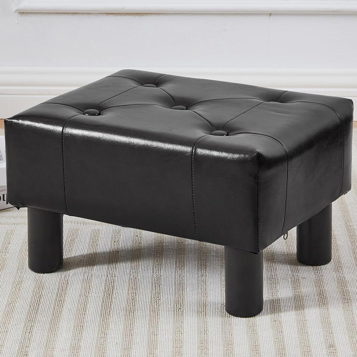 Small Foot Stool Ottoman, Sherpa Footstool Ottoman Foot Rest for Couch, Rectangle Footstools and Ottomans Small for Living Room, Entryway and Bedroom (White)