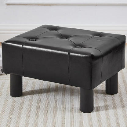 Small Foot Stool Ottoman, Sherpa Footstool Ottoman Foot Rest for Couch, Rectangle Footstools and Ottomans Small for Living Room, Entryway and Bedroom (White)