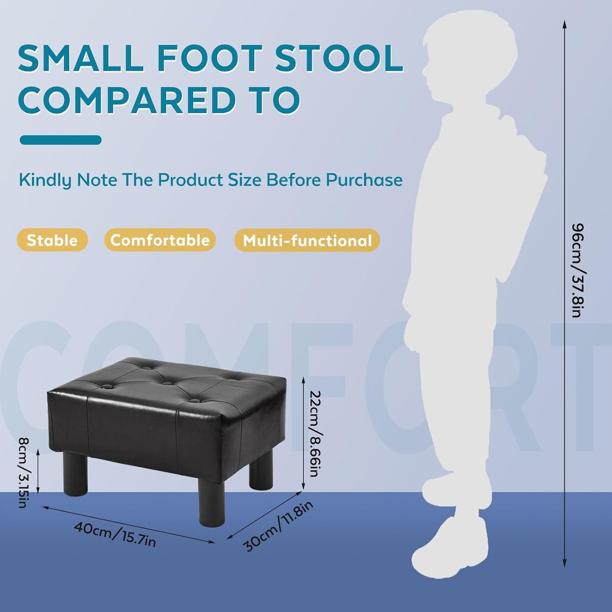 Small Foot Stool Ottoman, Sherpa Footstool Ottoman Foot Rest for Couch, Rectangle Footstools and Ottomans Small for Living Room, Entryway and Bedroom (White)