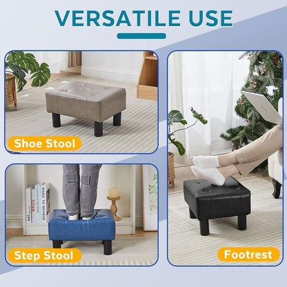 Small Foot Stool Ottoman, Sherpa Footstool Ottoman Foot Rest for Couch, Rectangle Footstools and Ottomans Small for Living Room, Entryway and Bedroom (White)