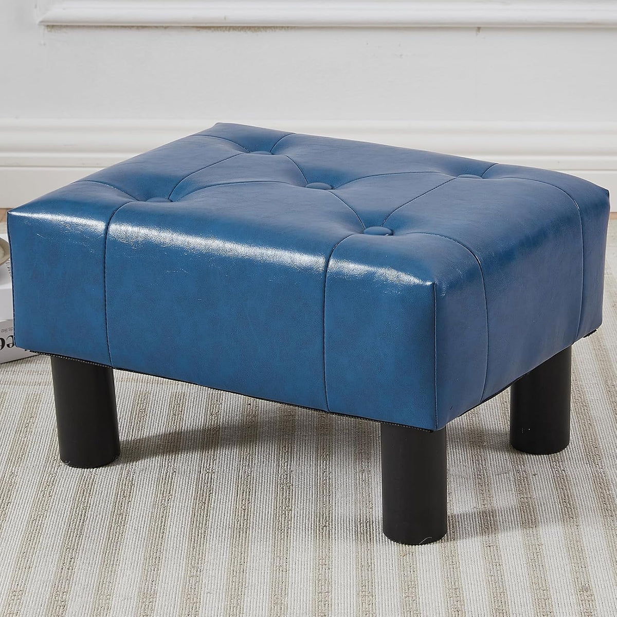 Small Foot Stool Ottoman, Sherpa Footstool Ottoman Foot Rest for Couch, Rectangle Footstools and Ottomans Small for Living Room, Entryway and Bedroom (White)
