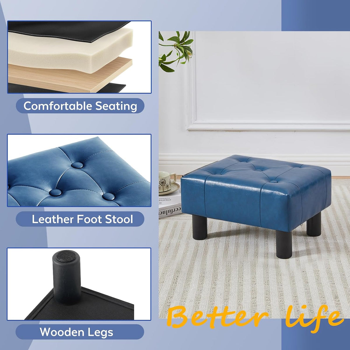 Small Foot Stool Ottoman, Sherpa Footstool Ottoman Foot Rest for Couch, Rectangle Footstools and Ottomans Small for Living Room, Entryway and Bedroom (White)