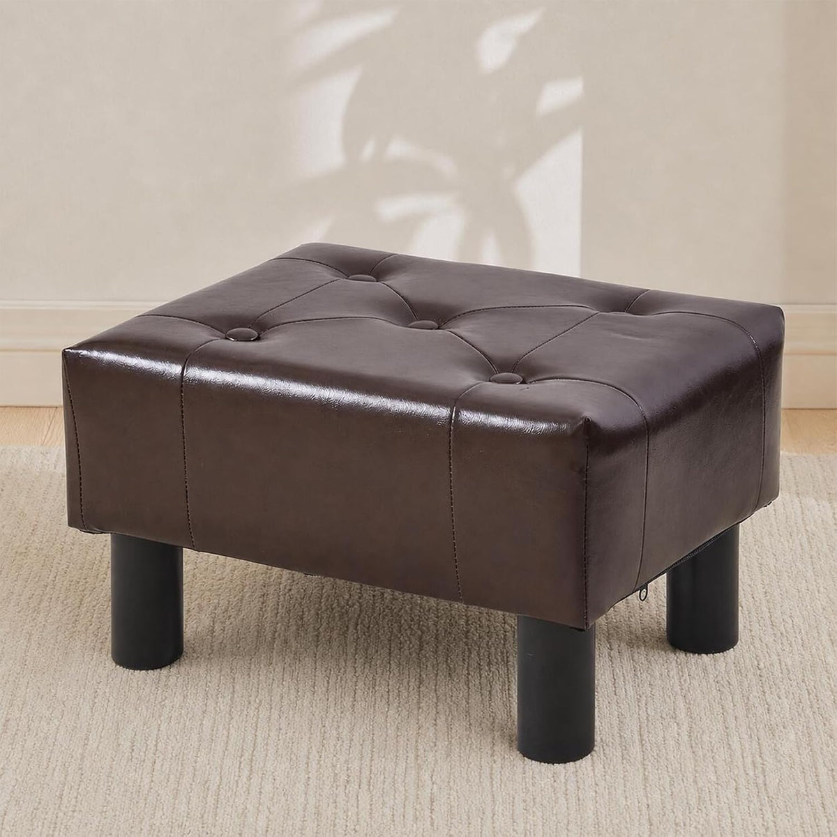 Small Foot Stool Ottoman, Sherpa Footstool Ottoman Foot Rest for Couch, Rectangle Footstools and Ottomans Small for Living Room, Entryway and Bedroom (White)