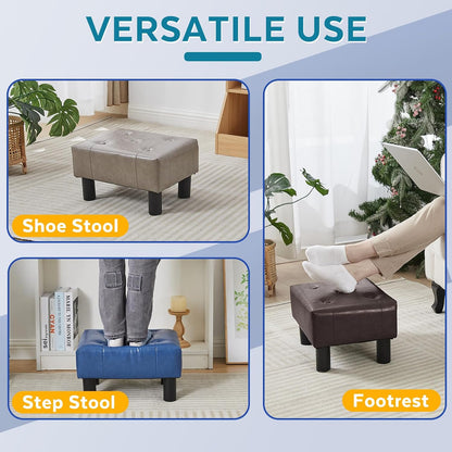 Small Foot Stool Ottoman, Sherpa Footstool Ottoman Foot Rest for Couch, Rectangle Footstools and Ottomans Small for Living Room, Entryway and Bedroom (White)