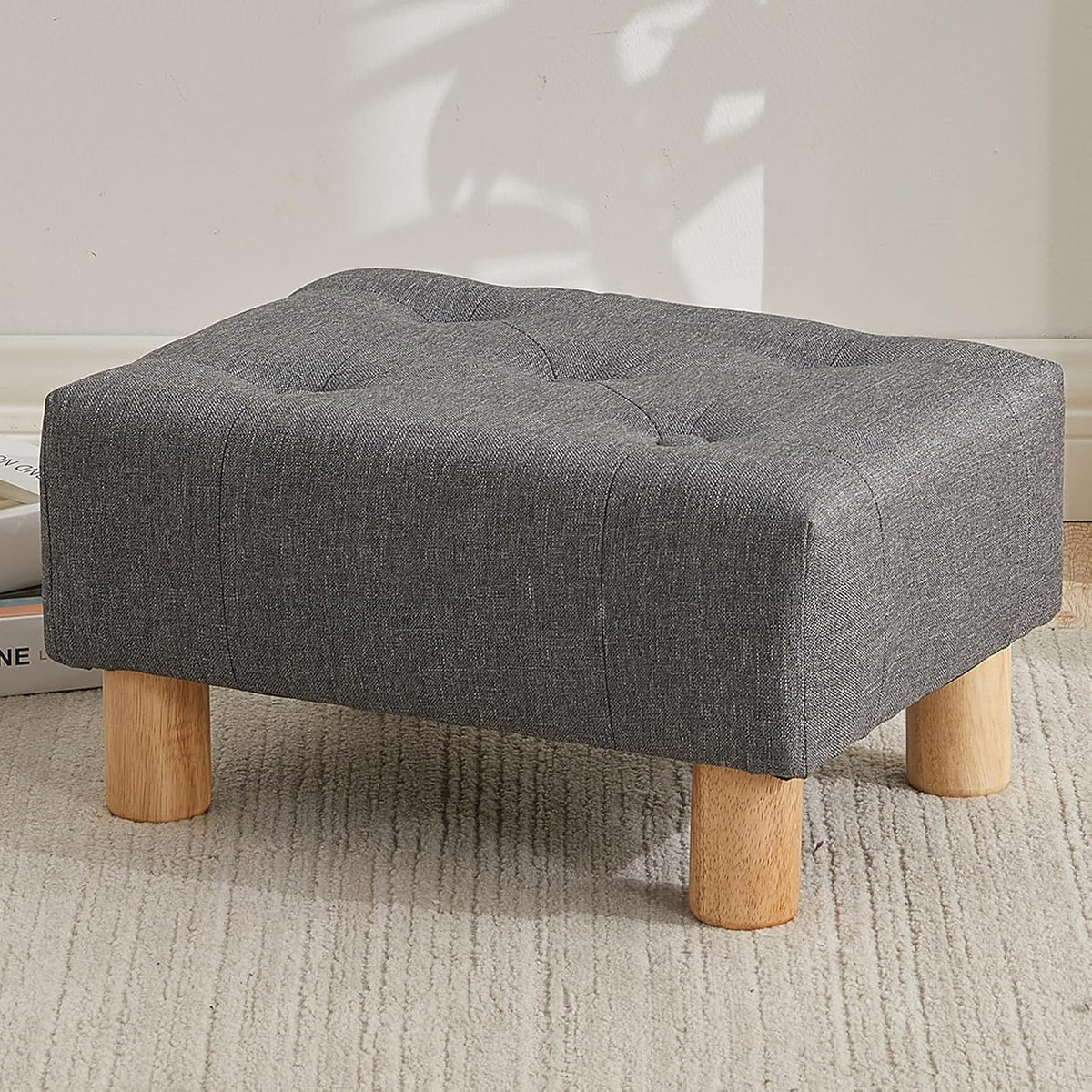 Small Foot Stool Ottoman, Sherpa Footstool Ottoman Foot Rest for Couch, Rectangle Footstools and Ottomans Small for Living Room, Entryway and Bedroom (White)