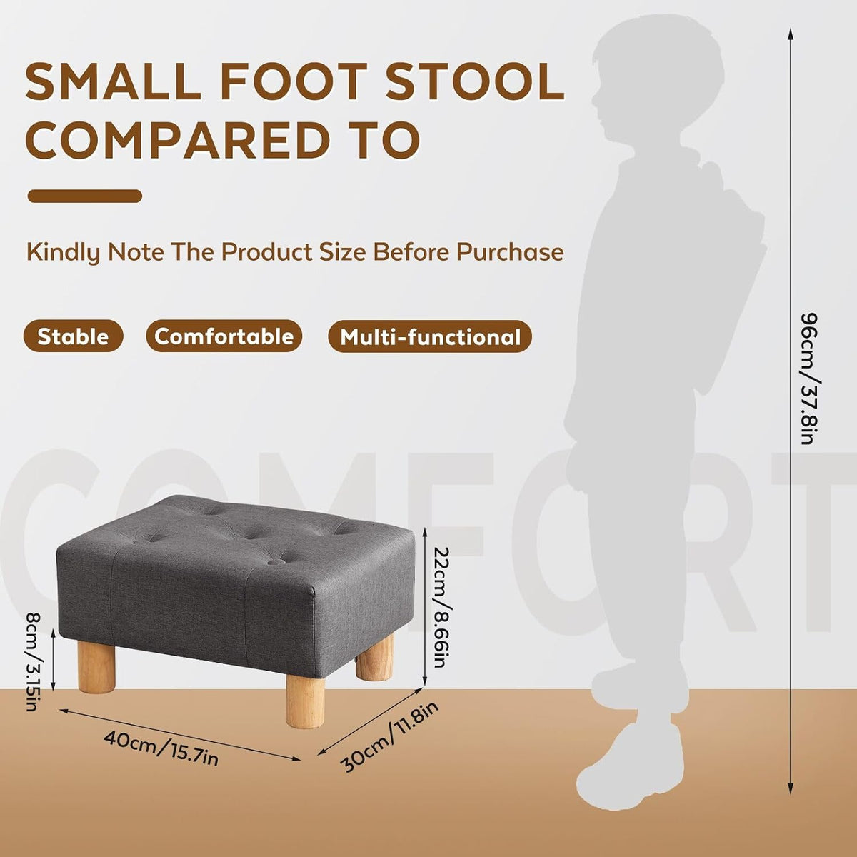 Small Foot Stool Ottoman, Sherpa Footstool Ottoman Foot Rest for Couch, Rectangle Footstools and Ottomans Small for Living Room, Entryway and Bedroom (White)