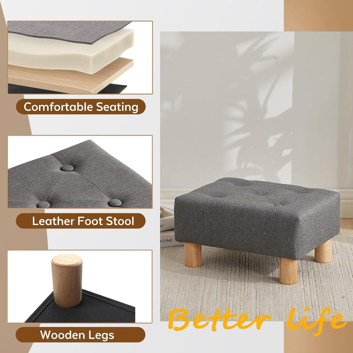 Small Foot Stool Ottoman, Sherpa Footstool Ottoman Foot Rest for Couch, Rectangle Footstools and Ottomans Small for Living Room, Entryway and Bedroom (White)