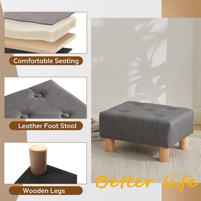 Small Foot Stool Ottoman, Sherpa Footstool Ottoman Foot Rest for Couch, Rectangle Footstools and Ottomans Small for Living Room, Entryway and Bedroom (White)