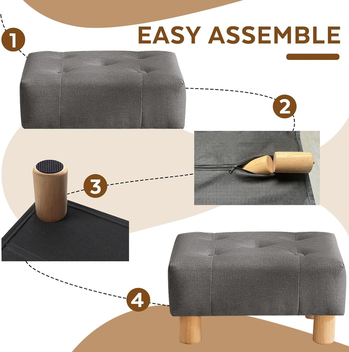 Small Foot Stool Ottoman, Sherpa Footstool Ottoman Foot Rest for Couch, Rectangle Footstools and Ottomans Small for Living Room, Entryway and Bedroom (White)