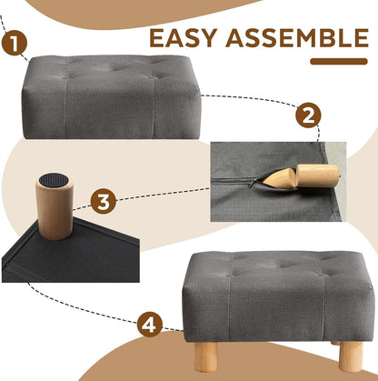 Small Foot Stool Ottoman, Sherpa Footstool Ottoman Foot Rest for Couch, Rectangle Footstools and Ottomans Small for Living Room, Entryway and Bedroom (White)