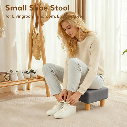 Small Foot Stool Ottoman, Sherpa Footstool Ottoman Foot Rest for Couch, Rectangle Footstools and Ottomans Small for Living Room, Entryway and Bedroom (White)