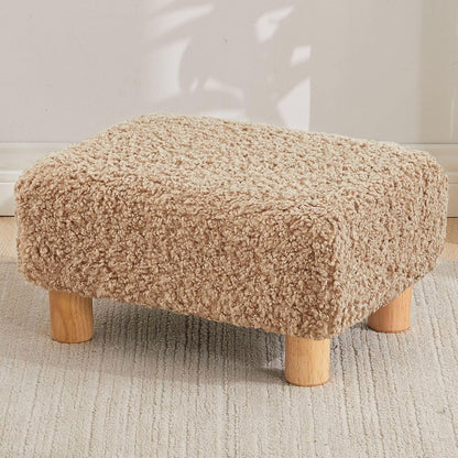 Small Foot Stool Ottoman, Sherpa Footstool Ottoman Foot Rest for Couch, Rectangle Footstools and Ottomans Small for Living Room, Entryway and Bedroom (White)