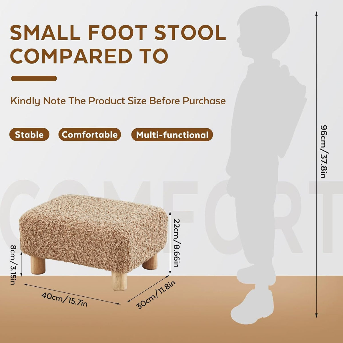 Small Foot Stool Ottoman, Sherpa Footstool Ottoman Foot Rest for Couch, Rectangle Footstools and Ottomans Small for Living Room, Entryway and Bedroom (White)