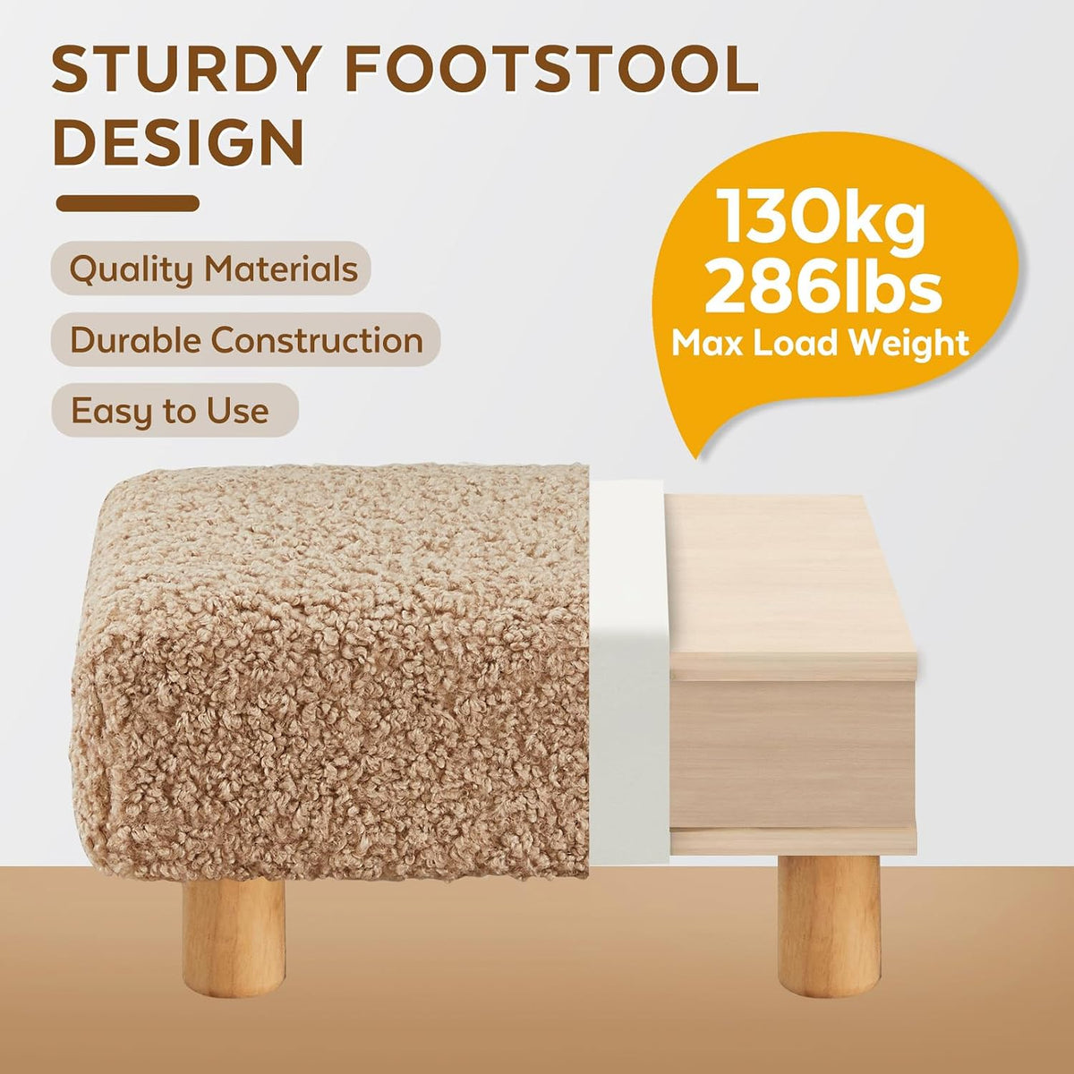 Small Foot Stool Ottoman, Sherpa Footstool Ottoman Foot Rest for Couch, Rectangle Footstools and Ottomans Small for Living Room, Entryway and Bedroom (White)