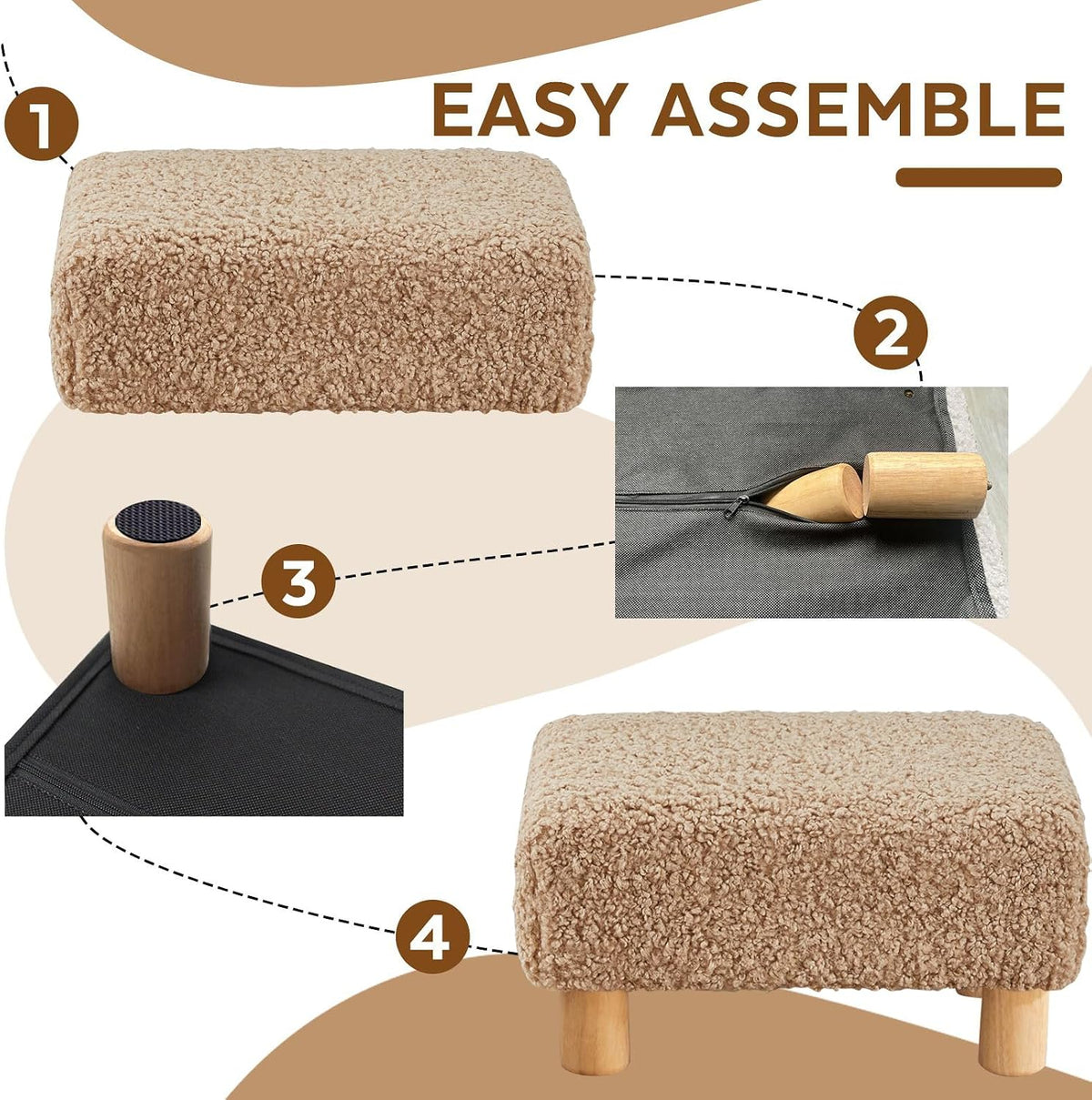 Small Foot Stool Ottoman, Sherpa Footstool Ottoman Foot Rest for Couch, Rectangle Footstools and Ottomans Small for Living Room, Entryway and Bedroom (White)