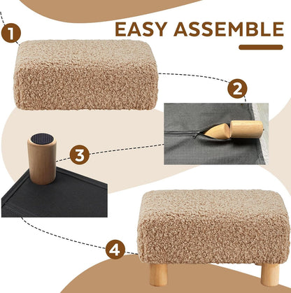 Small Foot Stool Ottoman, Sherpa Footstool Ottoman Foot Rest for Couch, Rectangle Footstools and Ottomans Small for Living Room, Entryway and Bedroom (White)