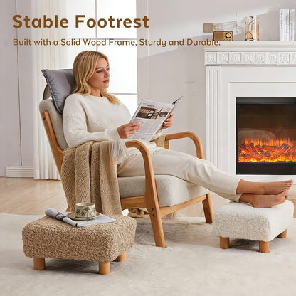 Small Foot Stool Ottoman, Sherpa Footstool Ottoman Foot Rest for Couch, Rectangle Footstools and Ottomans Small for Living Room, Entryway and Bedroom (White)