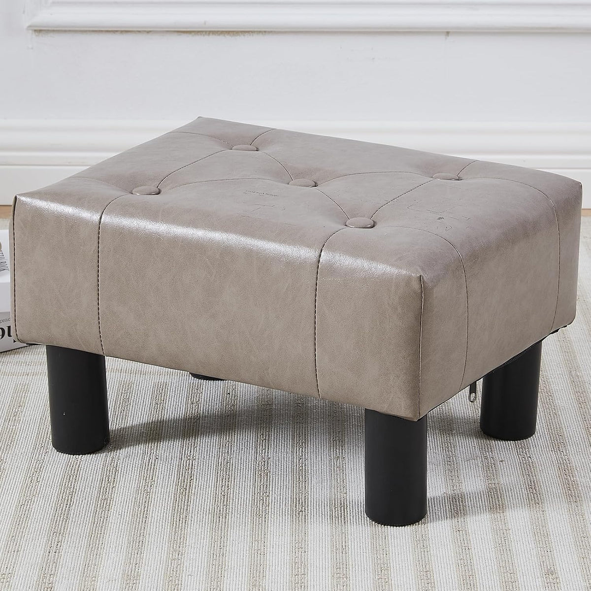 Small Foot Stool Ottoman, Sherpa Footstool Ottoman Foot Rest for Couch, Rectangle Footstools and Ottomans Small for Living Room, Entryway and Bedroom (White)