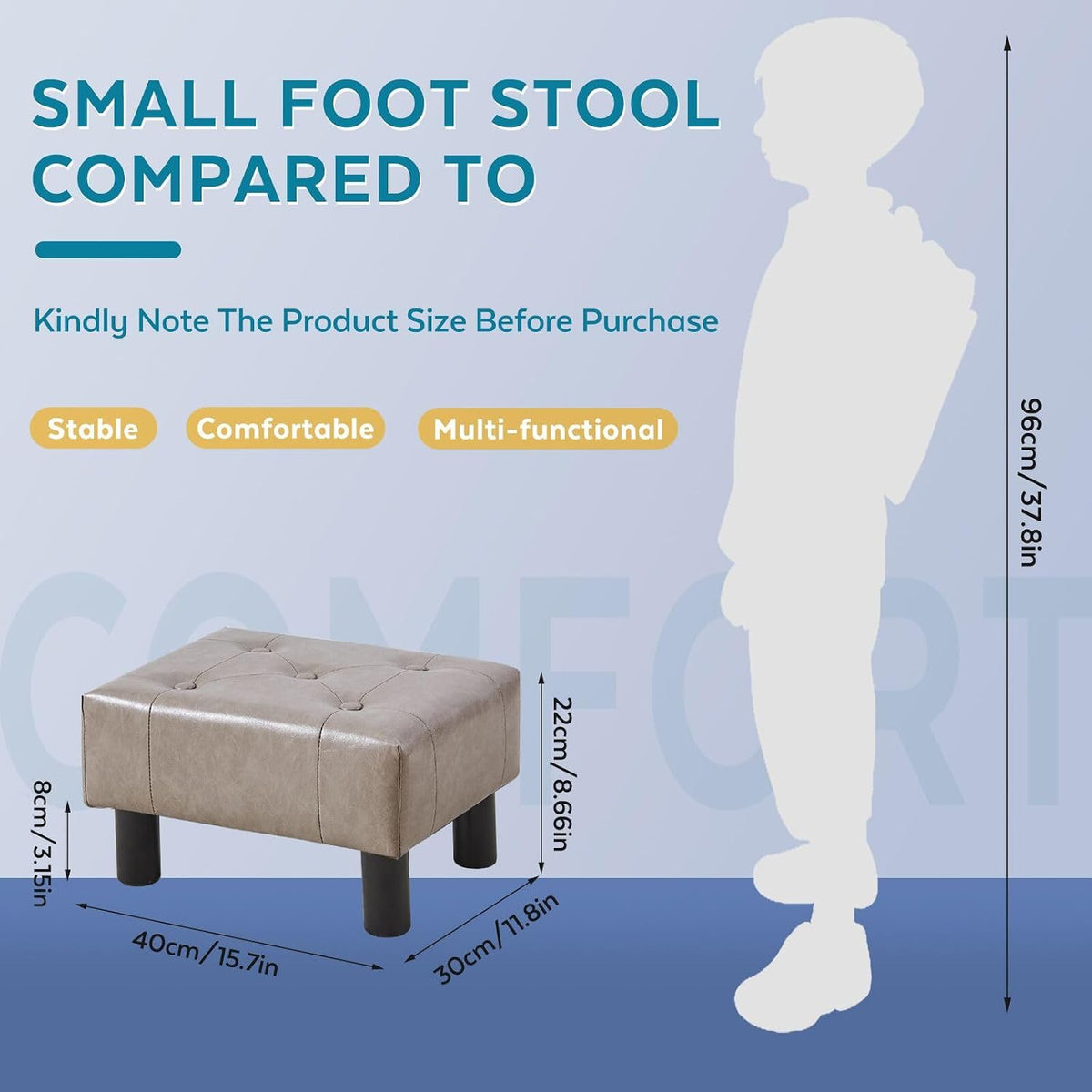 Small Foot Stool Ottoman, Sherpa Footstool Ottoman Foot Rest for Couch, Rectangle Footstools and Ottomans Small for Living Room, Entryway and Bedroom (White)